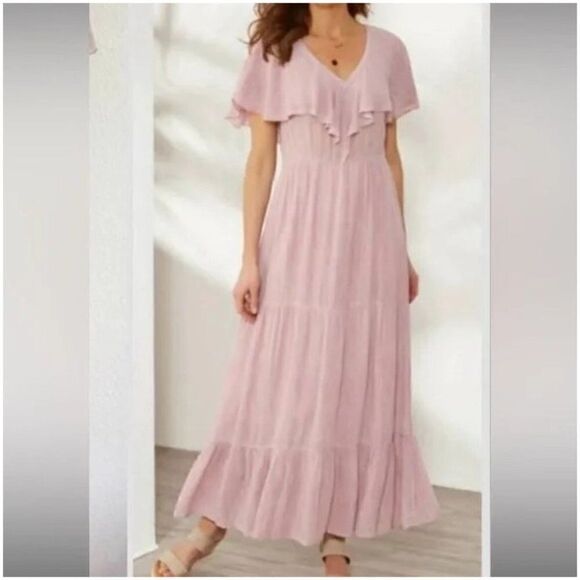 Soft Surroundings Italian Dreams Mauve Blush Pink Romantic Maxi Dress M - Picture 1 of 8